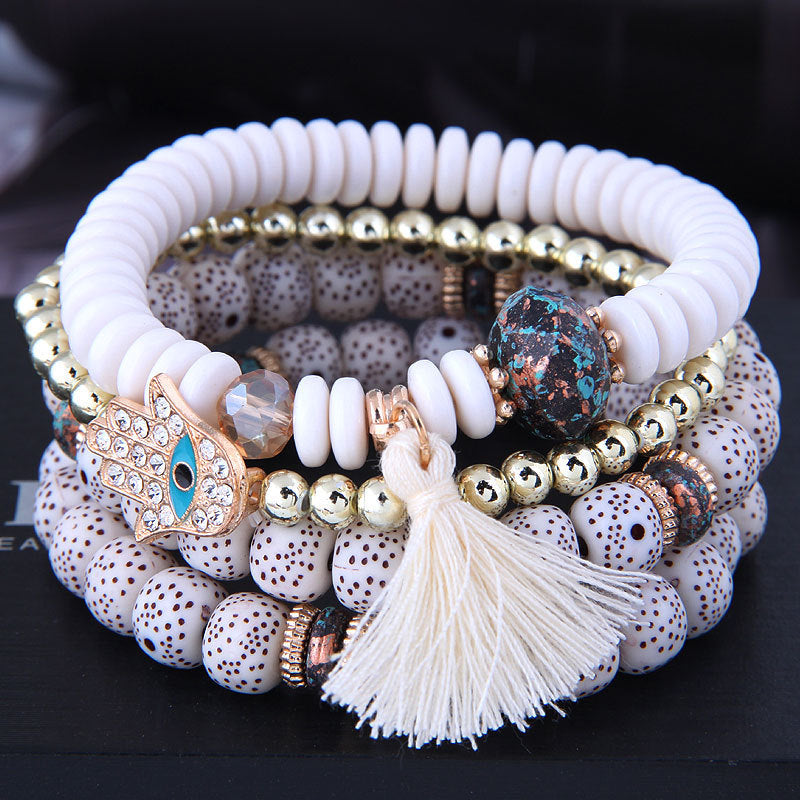 European And American Bohemian Ethnic Style Bodhi Seed Tassel Bracelet Creative Diamond Palm Multi-layer Bracelet