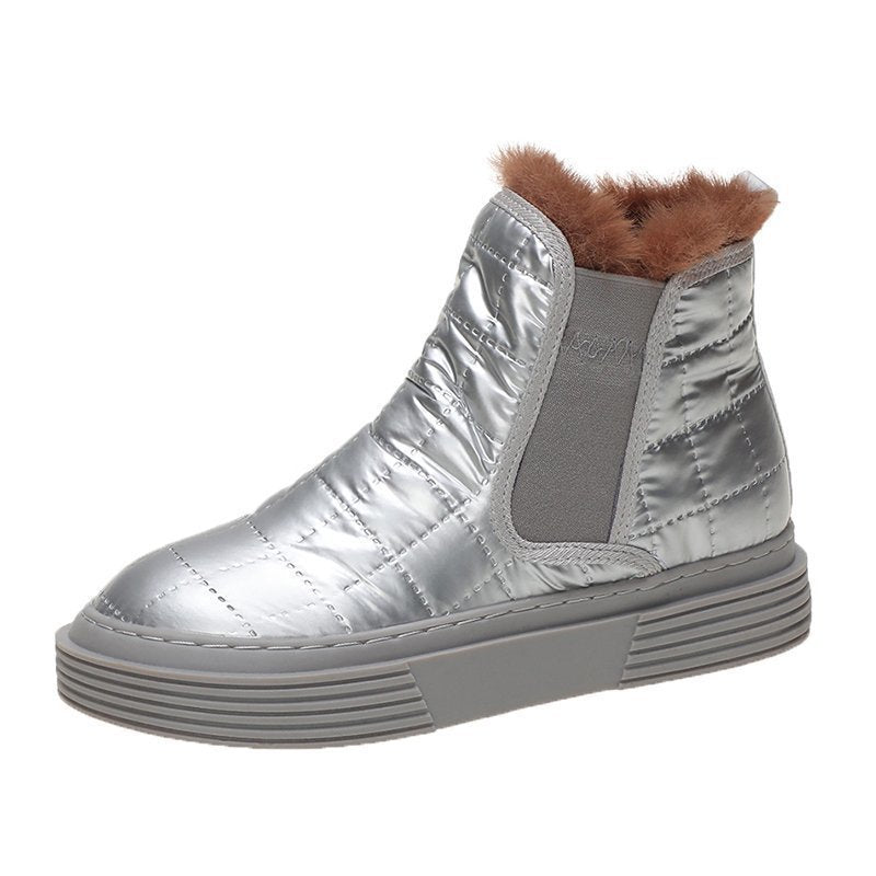 Anti-slip platform and velvet one-step snow boots