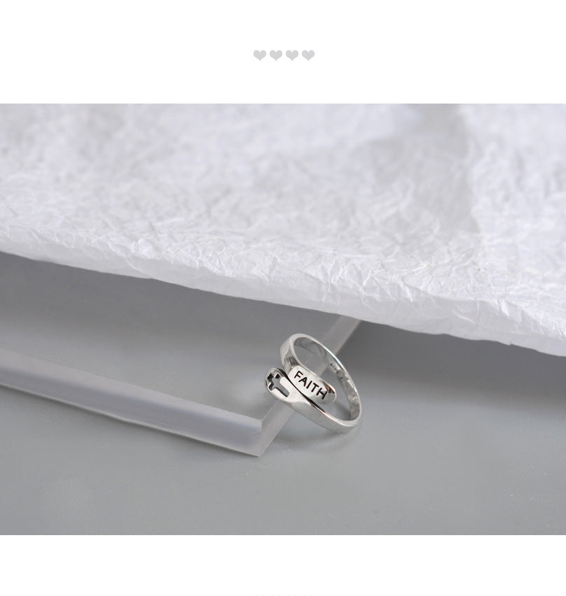 Fashionable English Letter Hollow Belief Ring
