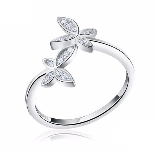Moda 925 anillo ajustable de plata anillo de plata de ley con diseño de flor Zirconia cúbica mujeres austriacas