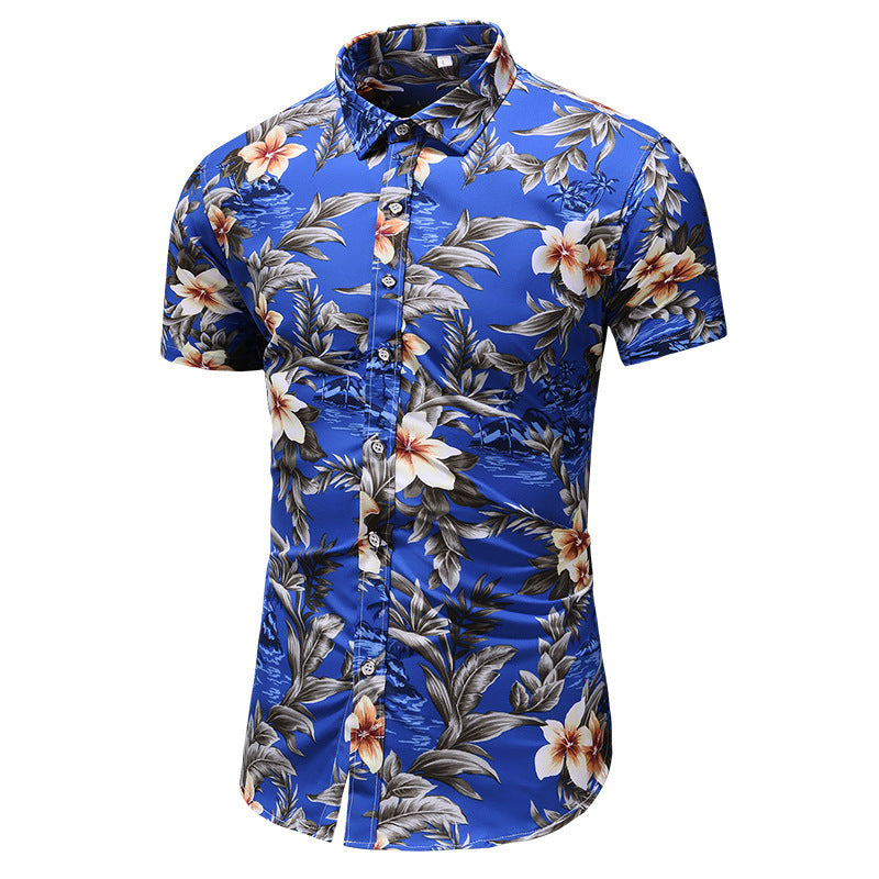 3D printed oversized lapel short sleeve shirt trendy man