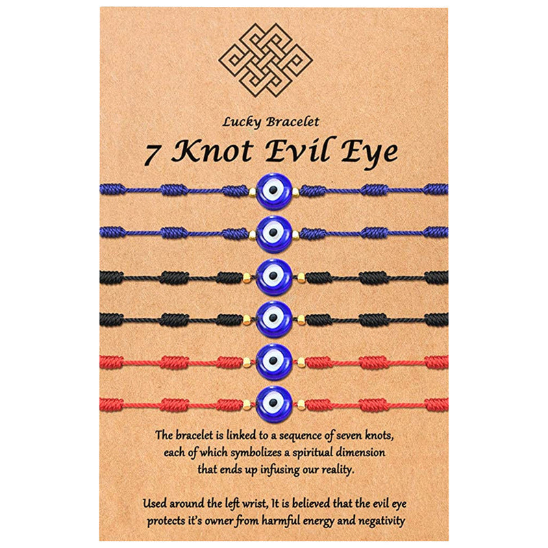 Nueva pulsera de ojo malvado de 7 nudos 6 paquetes de pulsera de papel de Ojo Azul pulsera ajustable trenzada