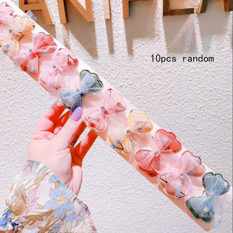 3217 New Korean Spring Bow Mq Crown Fabric Lace Children''S Duckbill Clip Banger Clip