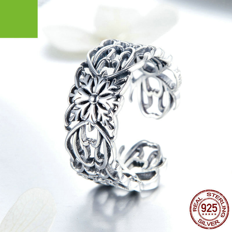 Anillo de flor Vintage plata 925 anillo de plata esterlina
