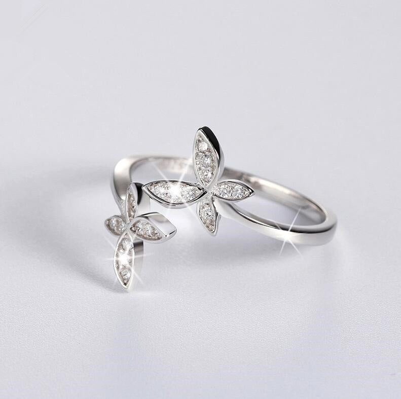 Moda 925 anillo ajustable de plata anillo de plata de ley con diseño de flor Zirconia cúbica mujeres austriacas