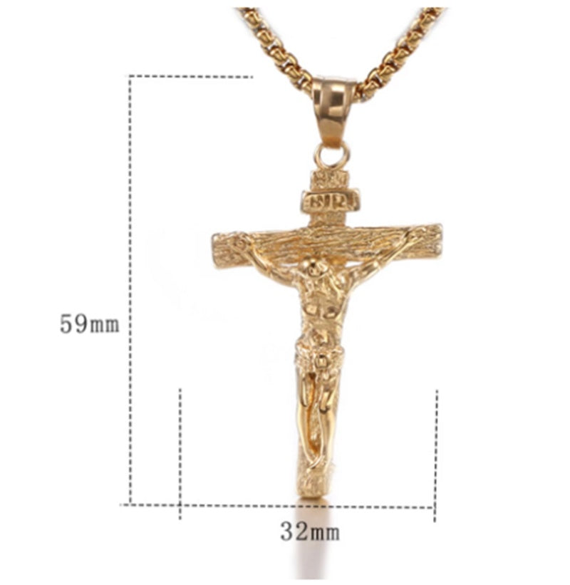 Jesus Cross Titanium Steel Men's Pendant Necklace