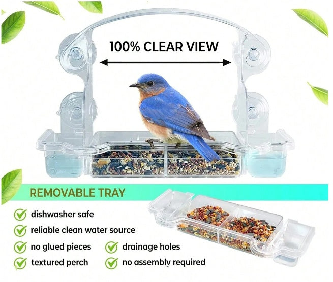 1pc Clear Window Bird Feeder With Strong Suction Cups Unobstructed View With Water, Transparent Bird Feeders Window Mount Acrylic Bird House For Viewing
