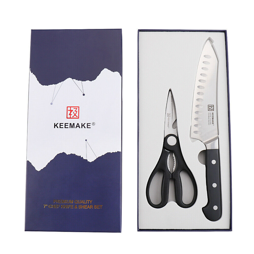 2Pcs Chef Knife Set Stainless Steel Kitchen Shears Scissor Cutlery Slicing Gift