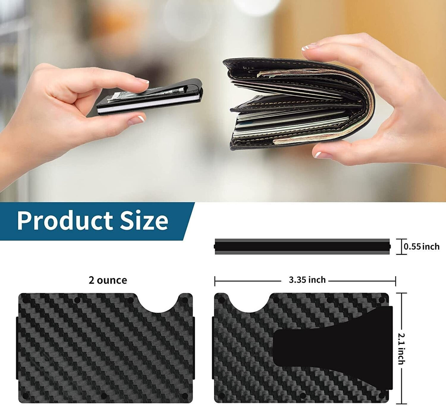 Carbon Fiber Blocking Slim Money Clip RFID Card Holder Metal Men Wallet Gift