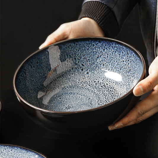 Creative Ceramic Plate Kiln Change Blue Bowl