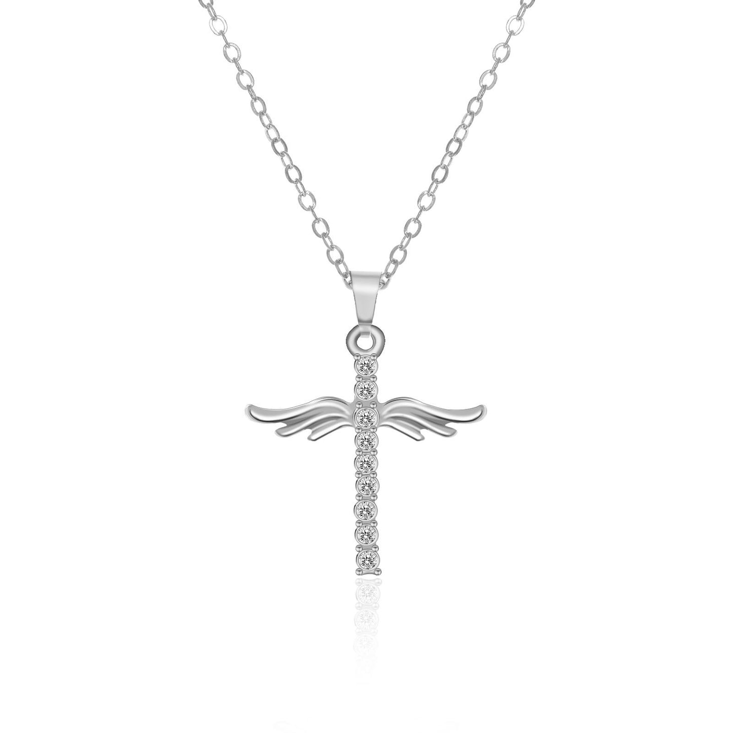 Simple cruz diamante alas de Ángel colgante