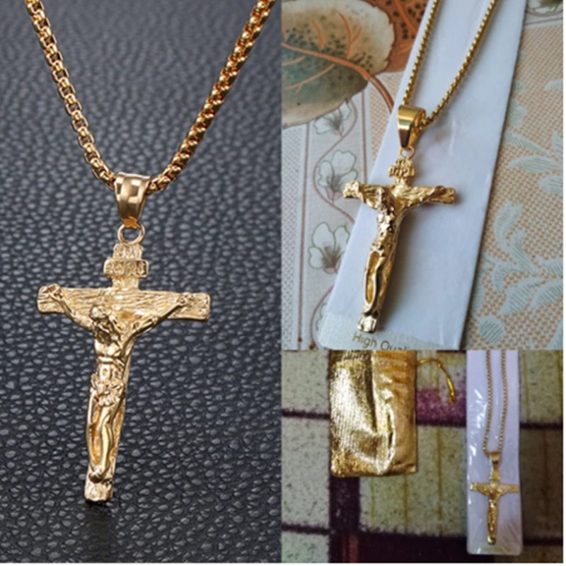 Jesus Cross Titanium Steel Men's Pendant Necklace