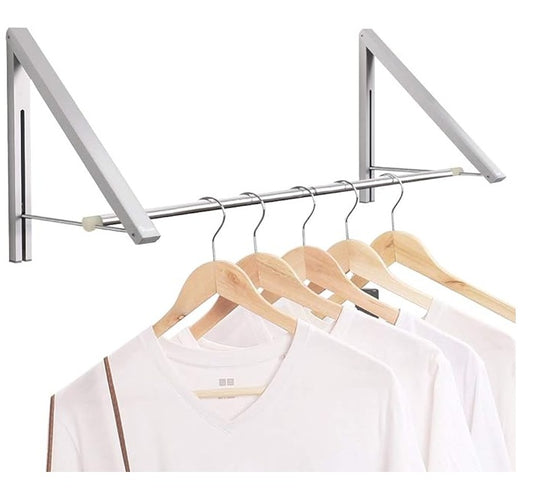 Laundry Room Drying Rack Wall Mounted Clothes Hanger Folding Wall Coat Racks Aluminum Home Storage Organiser Space Savers Silver 2 Rakcs With Rod