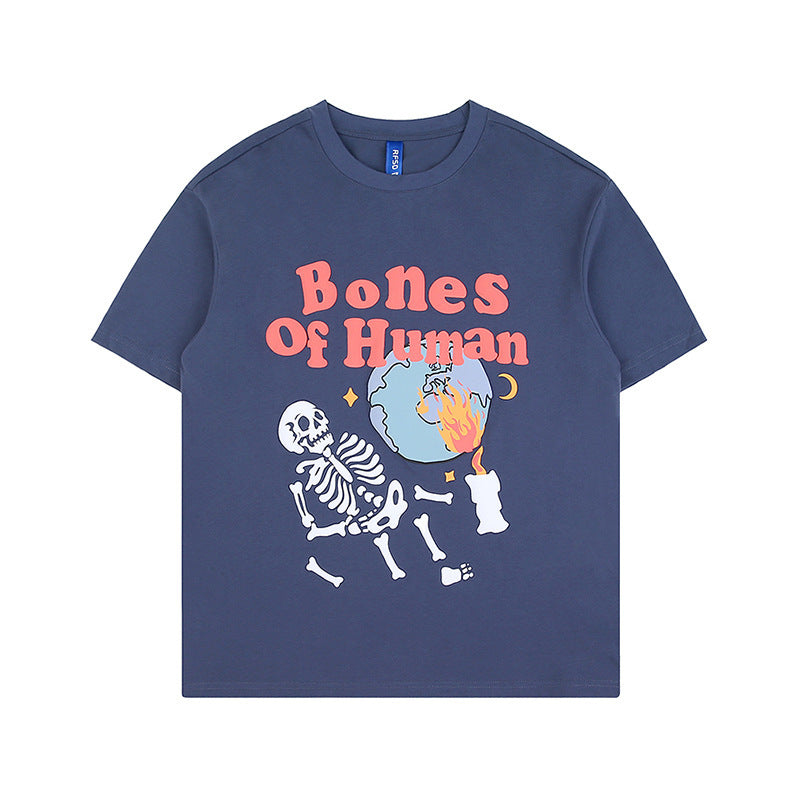 Skeleton Man Foaming Print Loose Couple Wear Short Sleeve T-shirt
