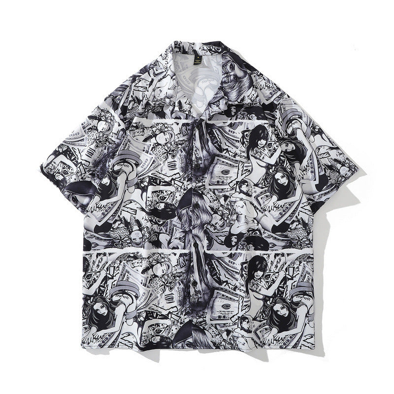 American Street Hip-hop Animal Full Print Short Sleeve Shirt Man