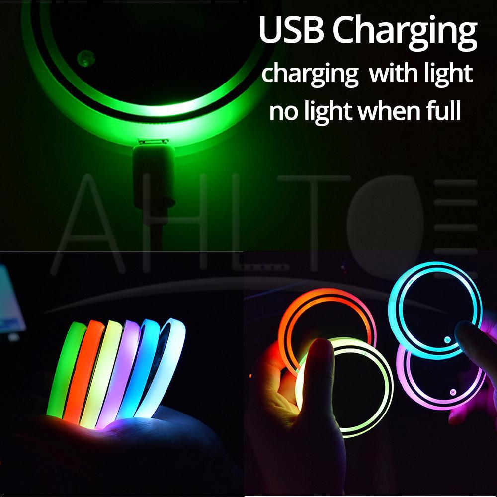 2pcs Colorful Car LED Automobile Luminous USB Cup Holder Cushion