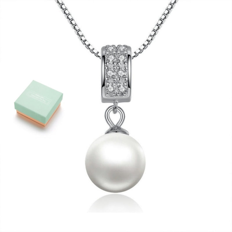 Plata de Ley 925 colgante de perlas simuladas collar de cadena larga joyería collar de boda
