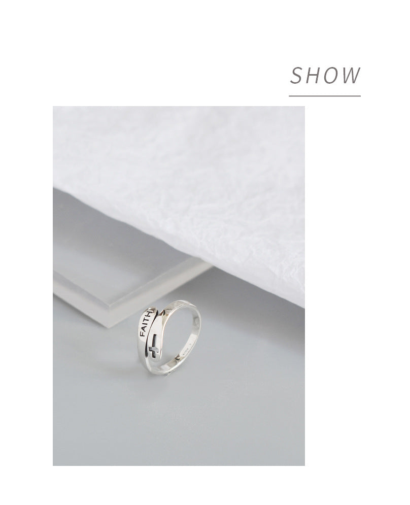 Fashionable English Letter Hollow Belief Ring