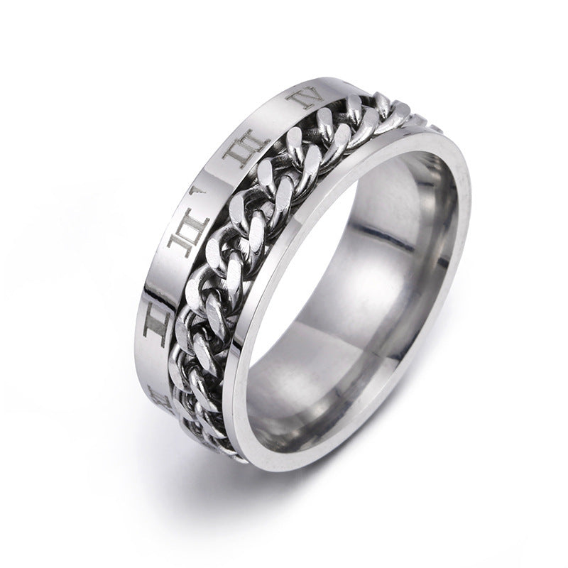Roman Letter Chain Rings Men Digital Titanium Steel Ring
