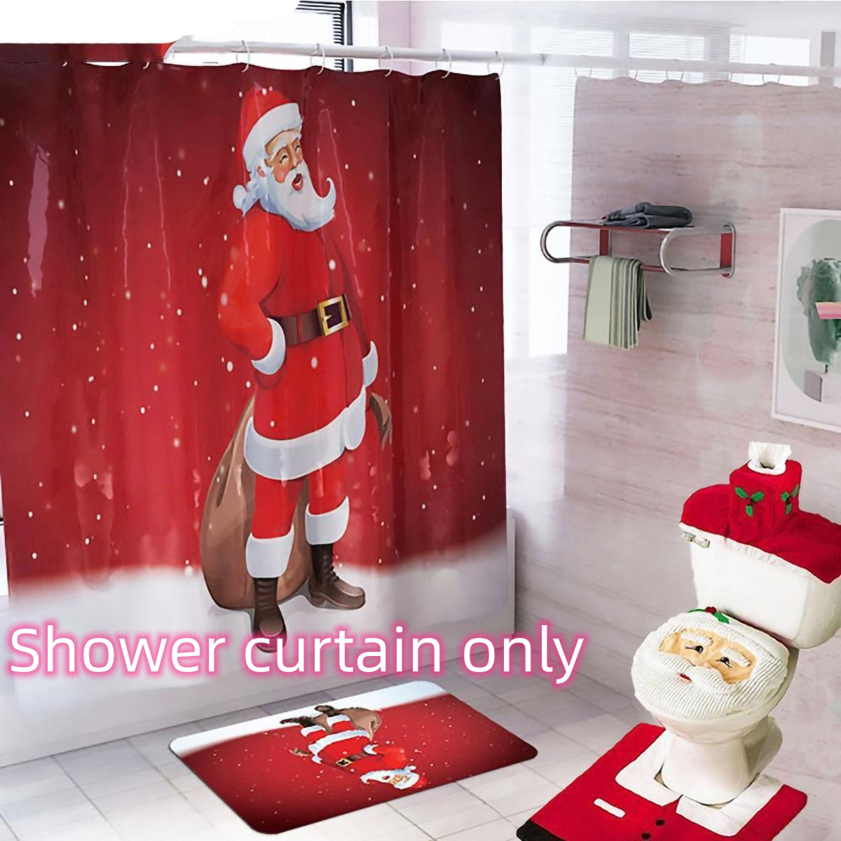 Merry Christmas Bathroom Curtain Santa Claus Toilet Seat Christmas Decorations