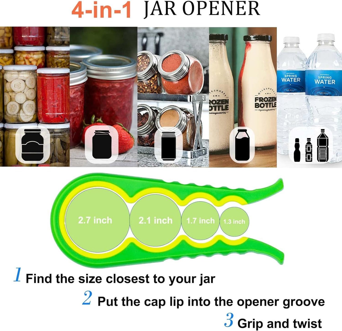 4 In 1 Can Opener, Multifunctional Jar Opener, Bottle Opener, Non Slip Jar Bottle Opener  Random Color