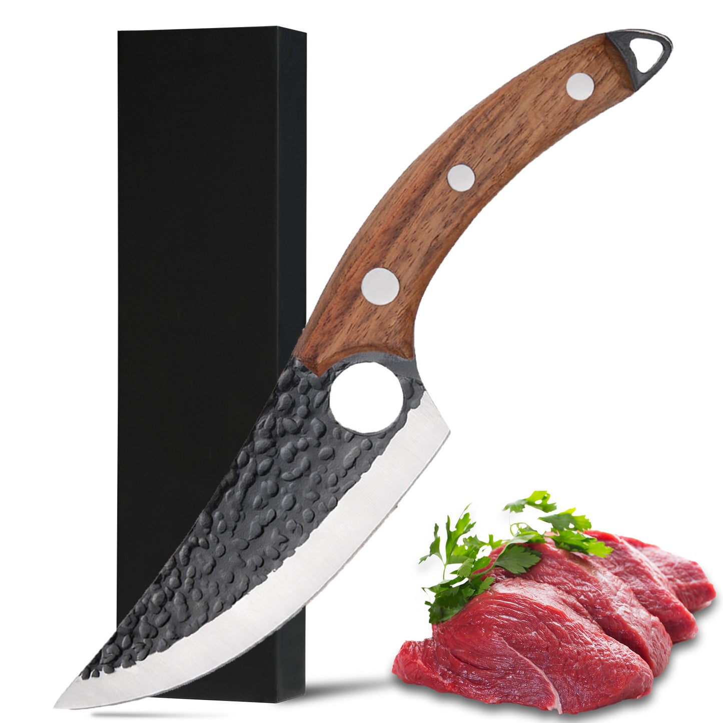 Viking Knife Japanese Professional Kitchen Knife, Hand Forged Meat Cleaver Knife With Finger Hole And Heart Hanging Hole
