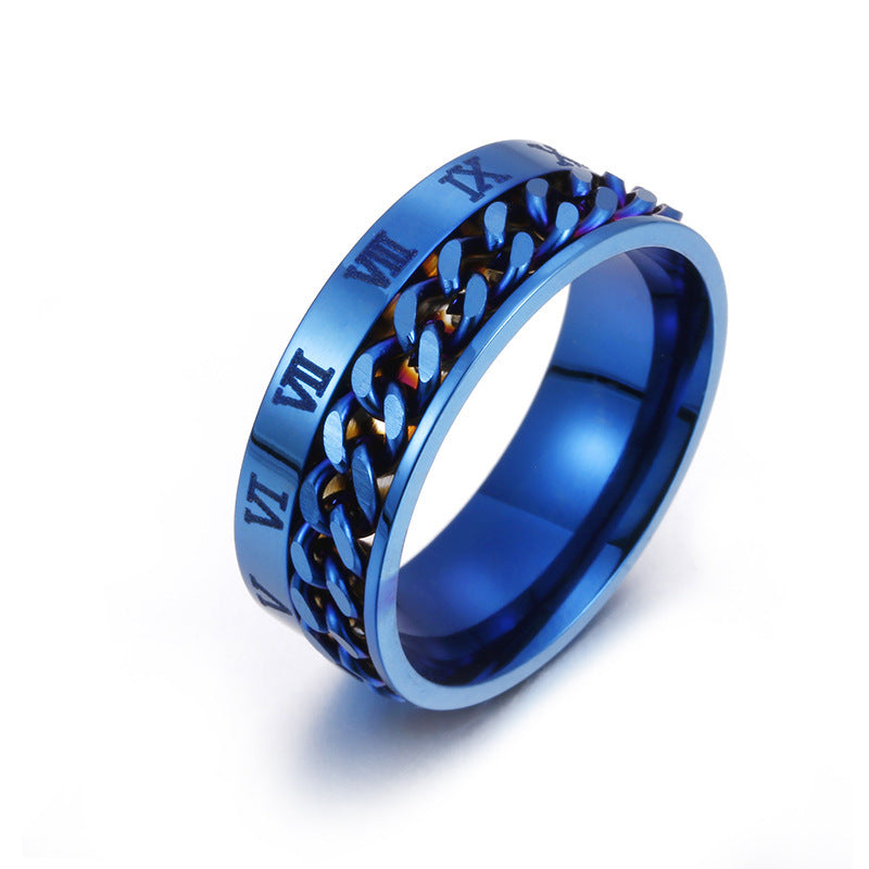 Roman Letter Chain Rings Men Digital Titanium Steel Ring