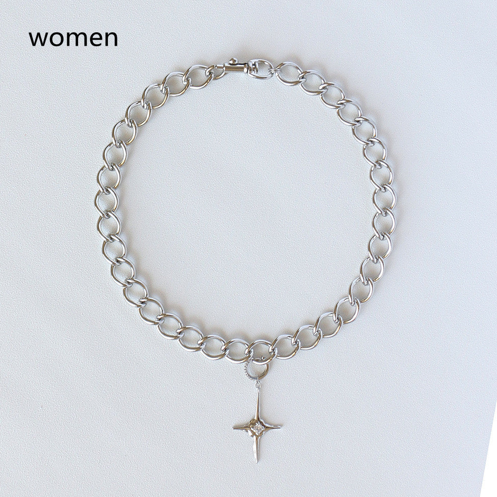 Metallic Cold Wind Cross Female Clavicle Chain Design Sense Cross Pendant Necklace Jewelry