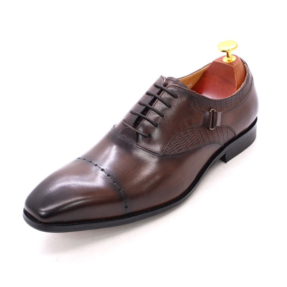 Business Formal Carved Full Cowhide Pointed Toe Handmade Leather Shoes