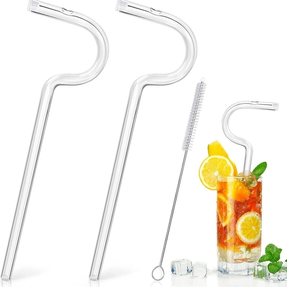 2straw 1cleaningbrush Can Be Used Repeatedly Original Glass Drinking Straw, Flute Style Design For Engaging Lips Horizontally, Anti Wrinkle.