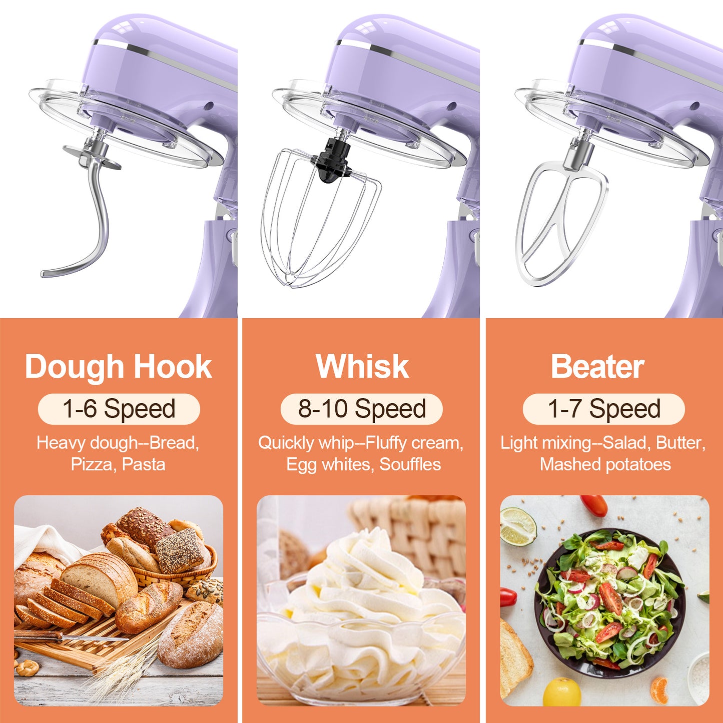 3-IN-1 Electric Stand Mixer, 660W 10-Speed With Pulse Button, Attachments Include 6.5QT Bowl, Dough Hook, Beater, Whisk For Most Home Cooks, Almond Cream