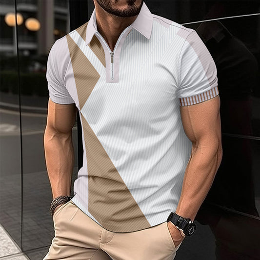 Men's Printed Fashion Slim Color Polo Short Shirt