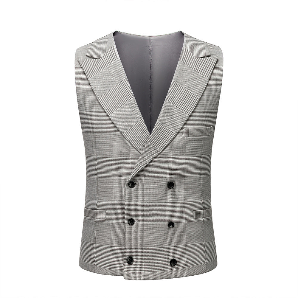 Men's Suit Slim Fit Business Casual Gray Lattice Pattern Three-piece Suit