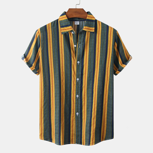 Summer New Men's Short-sleeved Hawaiian Striped Shirt