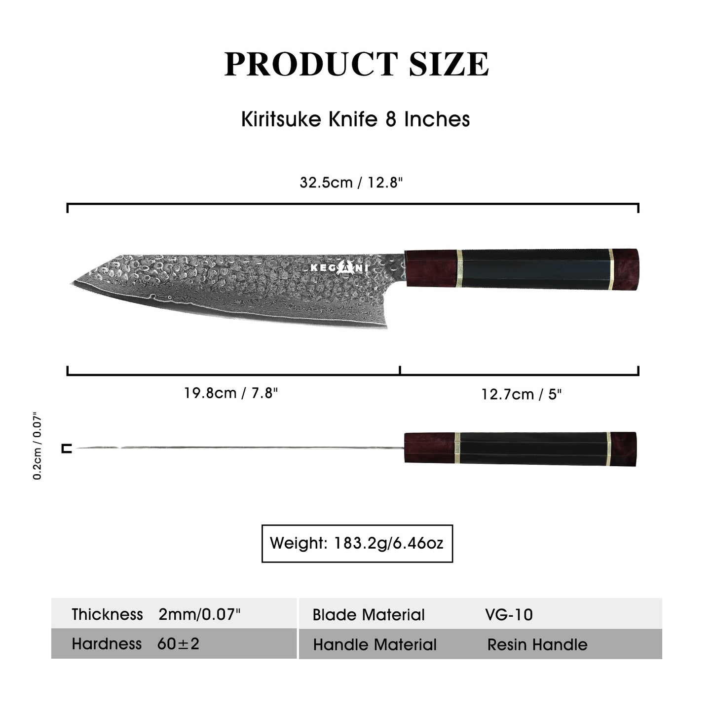 Kegani Kiritsuke Knife - 8 Inch Professional Japanese Chef's Knife 67 Layers Japanese VG-10 Damascus Steel Ultra-Sharp Kitchen Knives Gyuto Knife - Ergonomic Handle, Gift Box