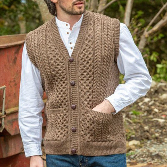 Slim-fit Solid Color Twisted Sweater Vest Man
