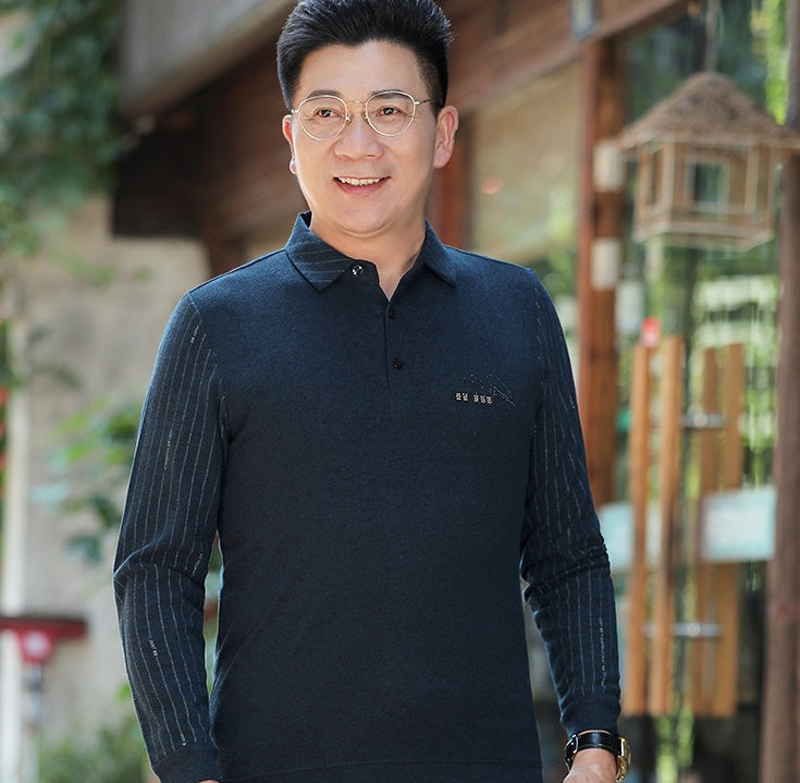 Long-sleeved T-shirt With Lapel Base For Middle-aged Man