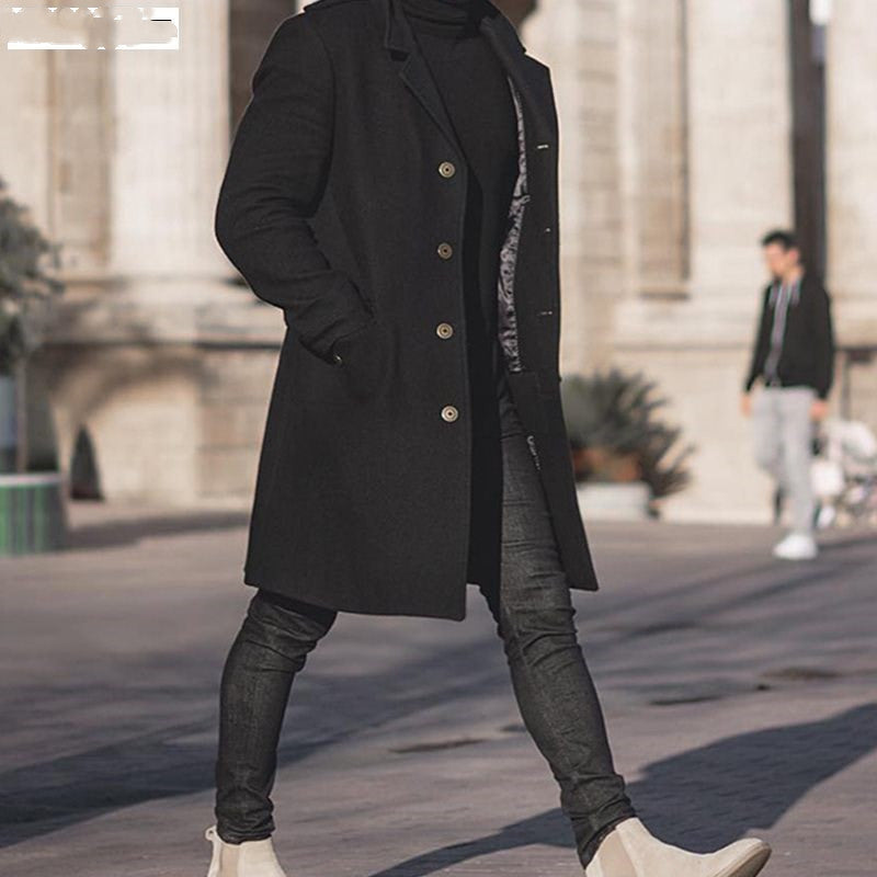 Men Winter Long Woolen Overcoat Youth Casual Jacket Man Coat