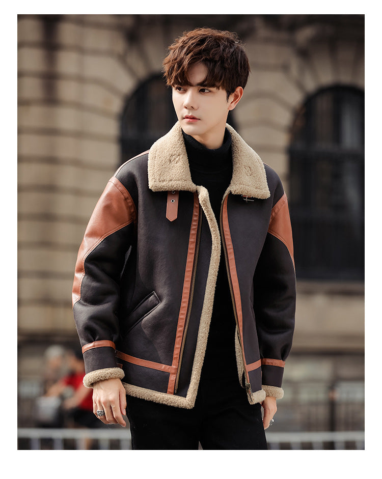 Handsome Man Fur Integrated Fleece-lined Thickened Casual Fashionable Style Coat