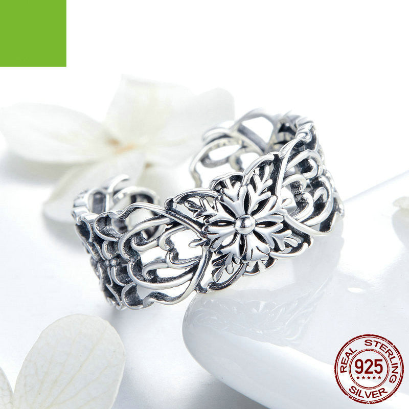 Anillo de flor Vintage plata 925 anillo de plata esterlina