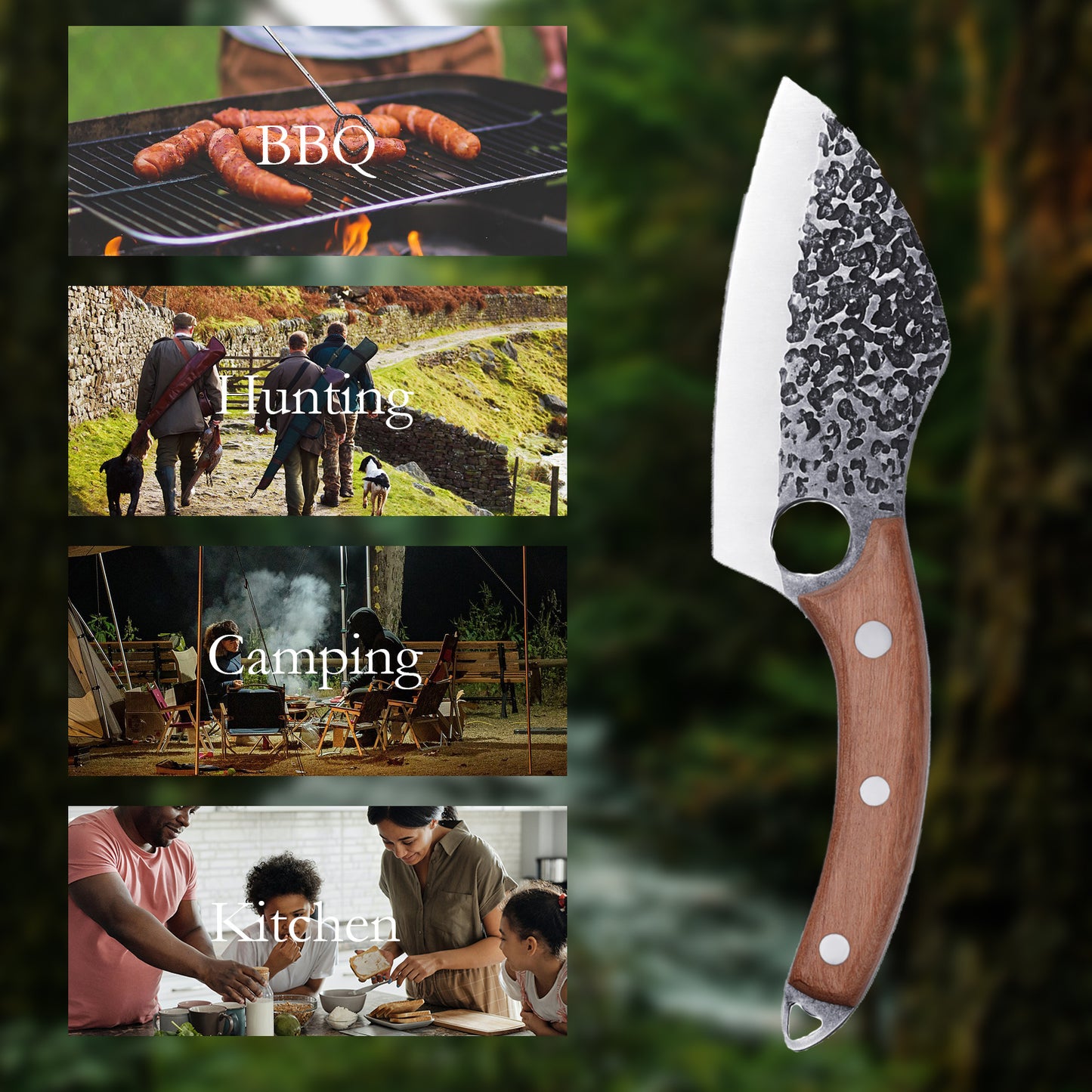 Viking Knife Japanese Professional Kitchen Knife, Hand Forged Meat Cleaver Knife With Finger Hole And Heart Hanging Hole