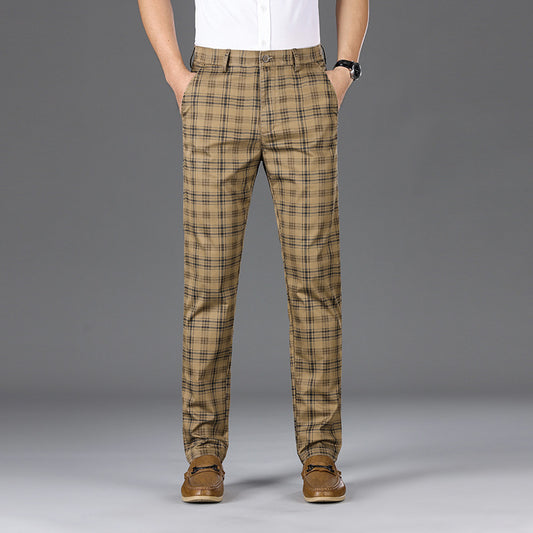 Checkered Elastic Straight Leg Casual Pants